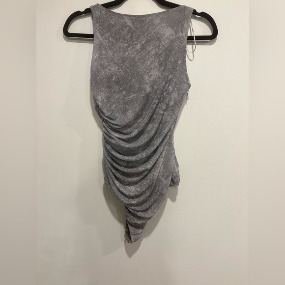 ZARA Metallic Grey Ruched Draped Bodysuit XS - Picture 4 of 11